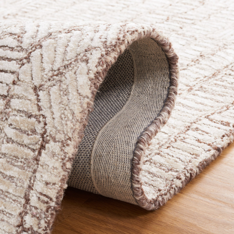 Ashwin Abstract Hand Tufted Area Rug in Brown/Ivory, Round 6'