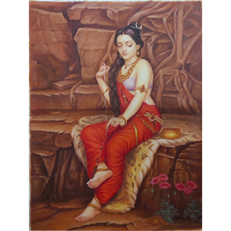 Maa Parvati | Huile sur toile | Par Jai Prakash Verma | Décoration murale