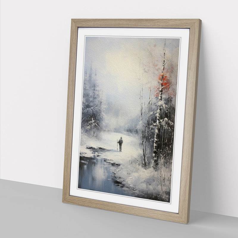 Winter Landscape Action No.2 - Single Picture Frame Print on Wood, Oak, 34cm H x 25cm W x 2cm D