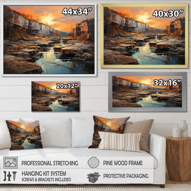 Neveda Canyon Scenery II - impression, H 16 po x l 32 po x P 1 po, Cadre simple blanc