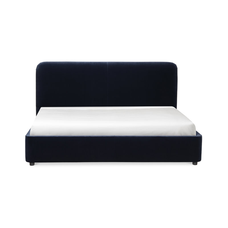 Crosby Upholstered Low Profile Platform Bed, Beige Basketweave, Queen