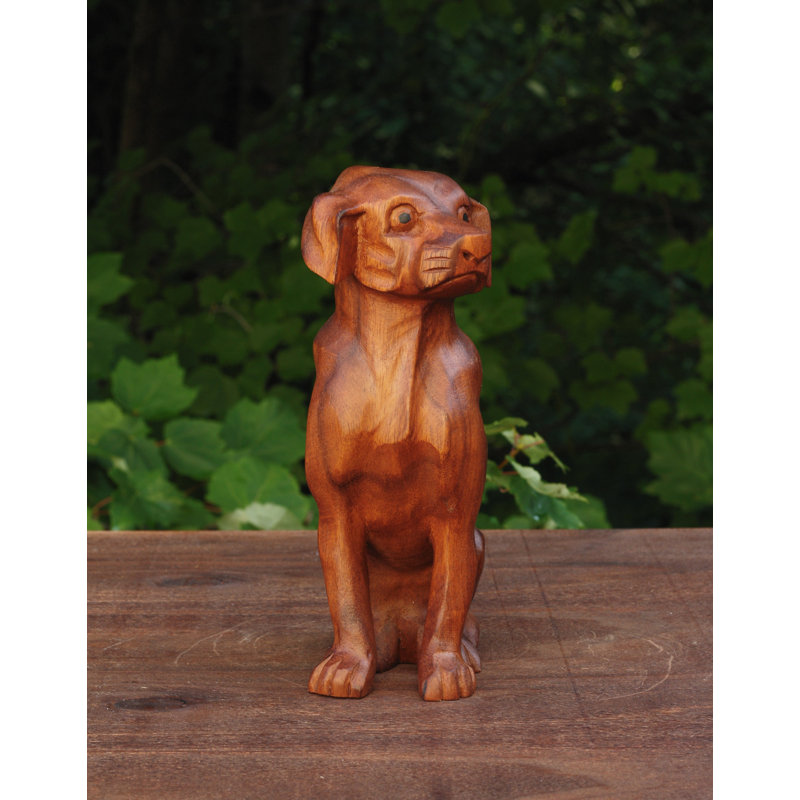 8" Wooden Hand Carved Dog Figurine Decor Sculpture Art Statue Home Decor Accent Lodge Wooden Handmade Handcrafted Decoration