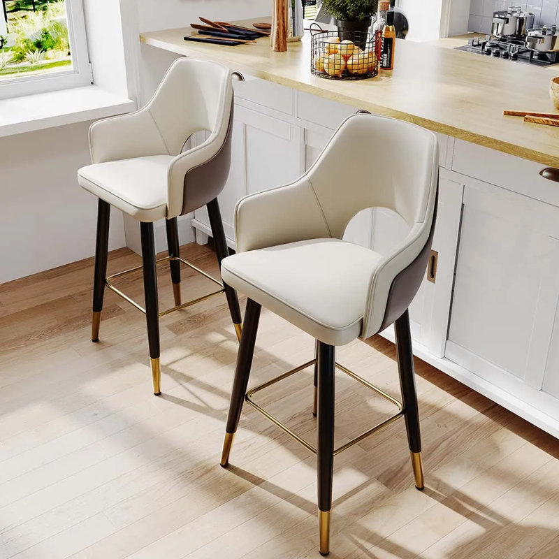 Vera - Ensemble de 2 tabourets de bar modernes en similicuir, Beige/brun