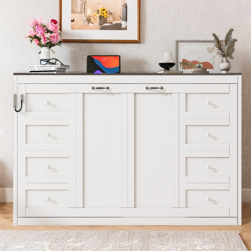 Lit escamotable dissimulé dans une armoire avec lumière DEL, Blanc