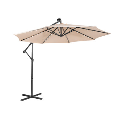 10FT Solar Powered Cantilever Patio Umbrella With Tilting System, Beige
