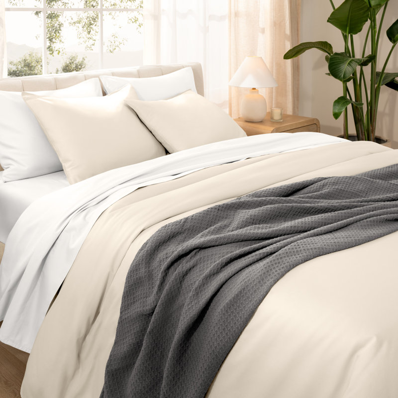 Ensemble de housse de couette en satin de coton 400 fils 400 fils, Beige français