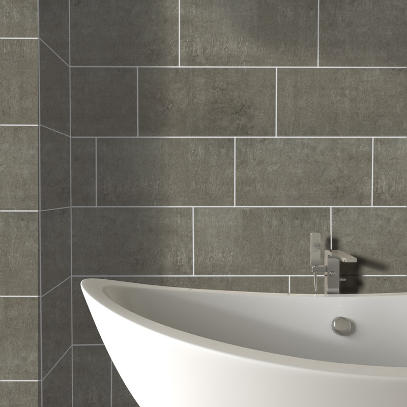 Citified 12" W x 24" L Porcelain Concrete Look Singular Tile, Steel
