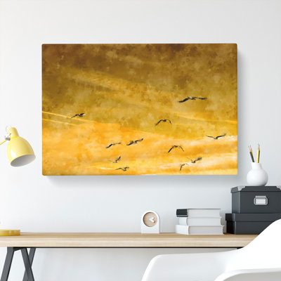 Flying Seagulls At Sunset - Wrapped Canvas