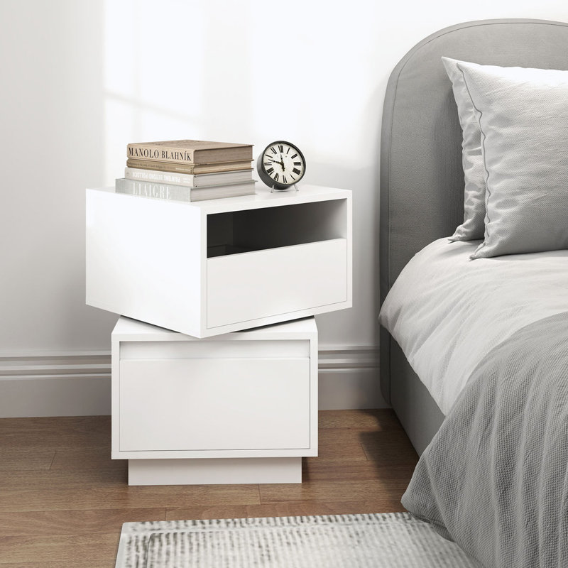 Rotatable Nightstand End Table Bedside Table Night Table 2 Drawer Dresser Wood Nightstand, White