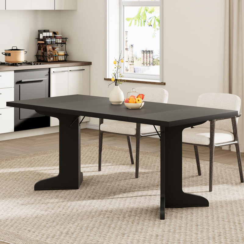 Grande table à manger 71 "pour 6 à 8 personnes, table de salle à manger moderne avec pieds en bois uniques, table de salle à manger rectangulaire pour la cuisine