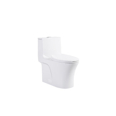 Toilette blanc brillant. Toilette de salle de bain avec fonction d'économie d'eau. Hauteur confortable. Siège. Bol allongé, 1 / 1,60, 1000 grammes Flush Score. Conforme à la norme. Confort