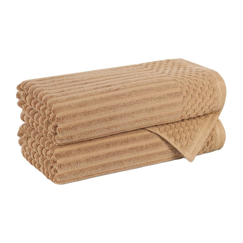 Ensemble de serviettes de bain en coton uni et à carreaux très absorbant Ruvins, Brun clair