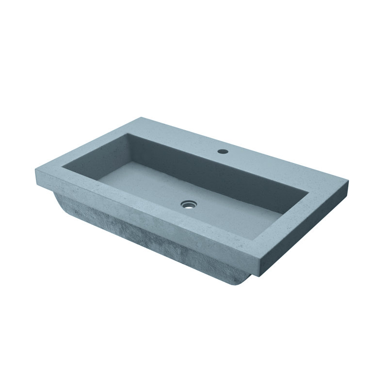 Trough Handmade Rectangular Drop-In Bathroom Sink, Single Faucet Hole, Ocean