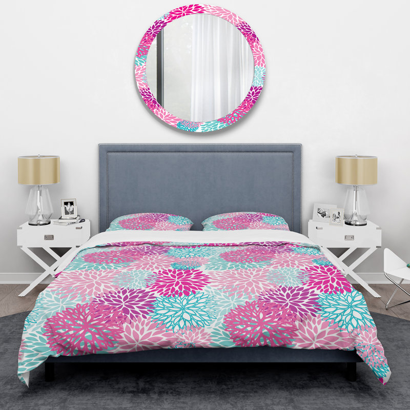 Ensemble de housse de couette Multicolor Retro Flowers, Housse de couette pour très grand lit et 2 très