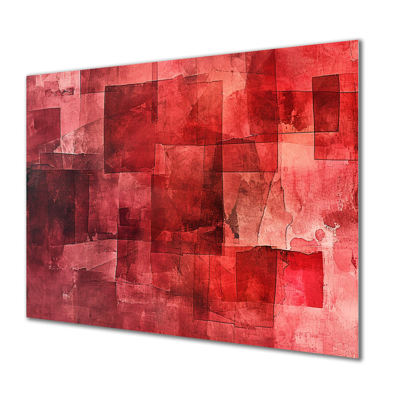 Cubist Red Secrets - Abstract Collages, art mural, Métal métal, H 24 po x l 32 po x P 1 po