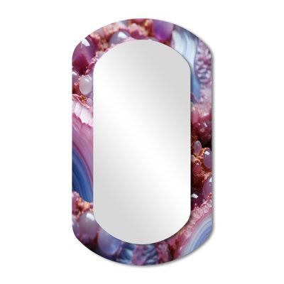 Crimson Glam Agate Elegance II - miroir mural décoratif cylindrique en marbre, grand miroir asymétrique rose, impression d'art en métal