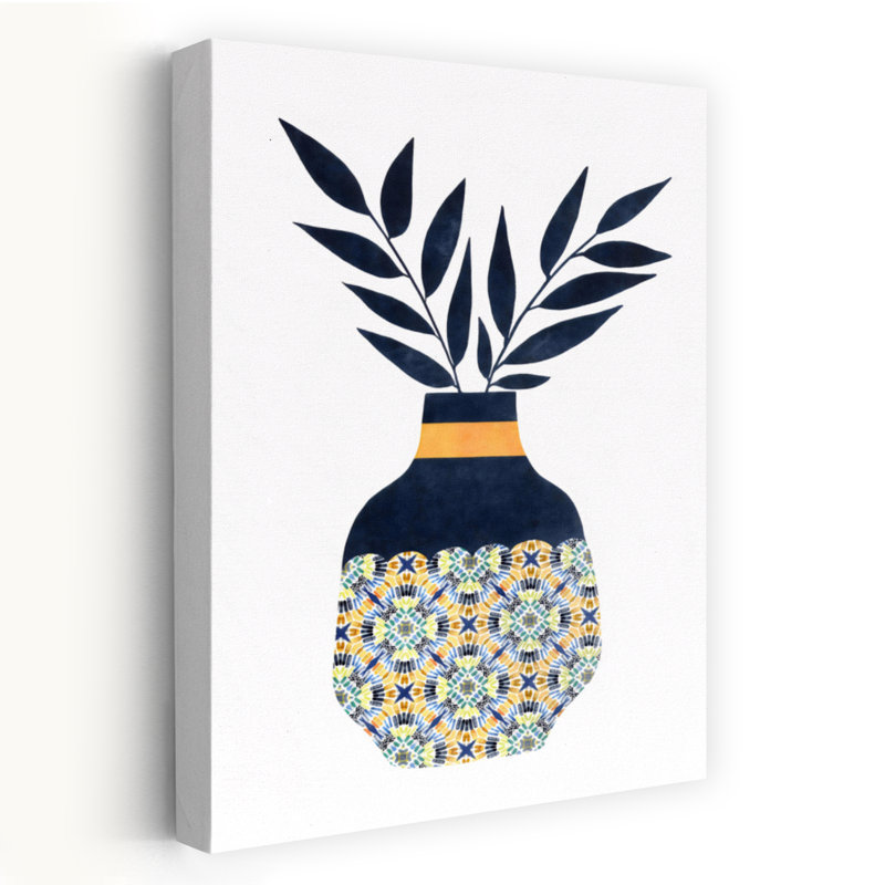 Motif, vase, abstrait, contemporain, plante élégante, art mural, 24" H x 16" W