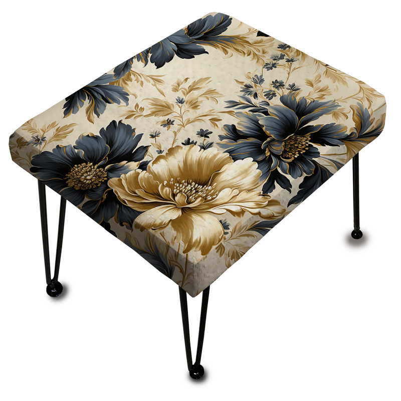 Gold And White Gilded Damask Reverie I - Damask Rectangle Ottoman