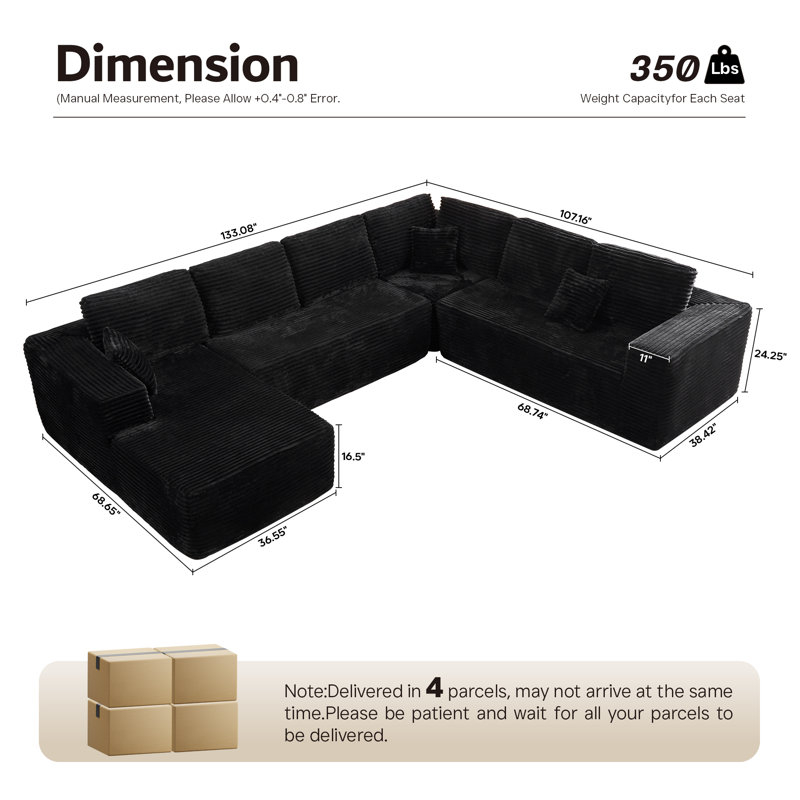 Kustas No Assembly Required Upholstered Boneless Sectional, Free Combination Compression Sofa For Living Room, Home Theater