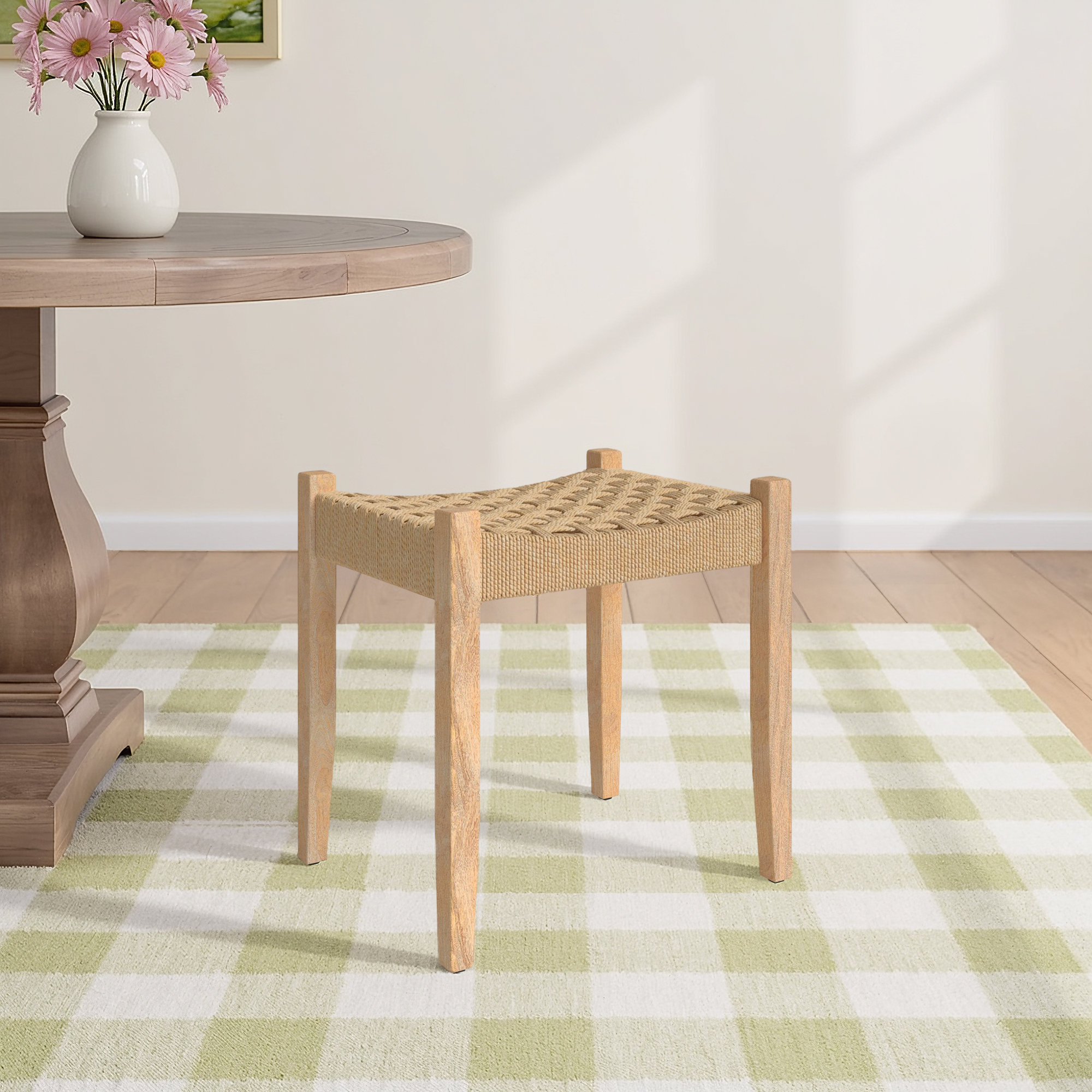 Kathleen Solid Wood Vanity Stool, Natural