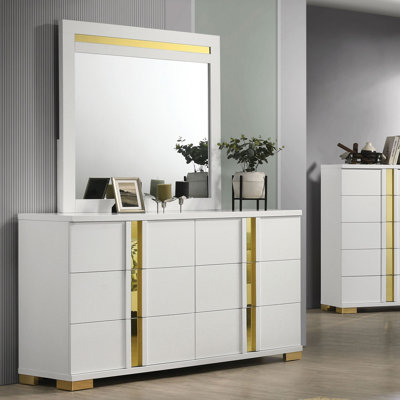 Lillestrom Contemporary Dresser, White/Gold