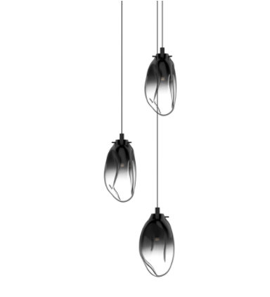 Liquid 3 - Light LED Pendant, 10.75" H x 14" W x 14" D, Smoke Fade
