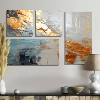 Gris, formes liquides modernes III - art moderne abstrait sur toile, 4 pièces