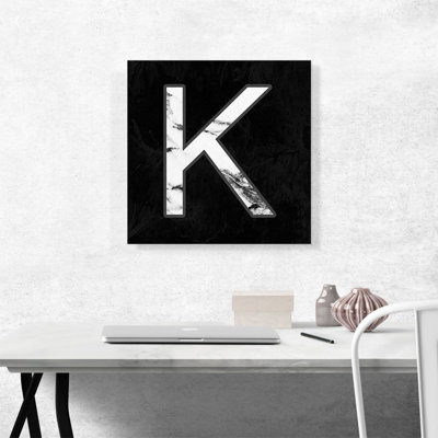 Classy Black White Marble Alphabet, lettre K - reproduction d'art sur toile tendue