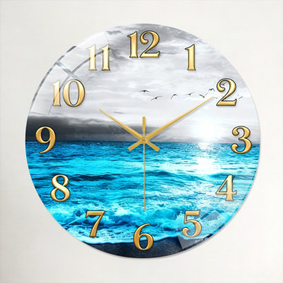 Ocean Sky Modern Decorated Glass Wall Clock Home Decor Art-23.6"