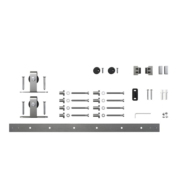 Ensemble de quincaillerie de porte de grange coulissante en acier massif pour portes simples en bois, 60 po, Acier inoxydable
