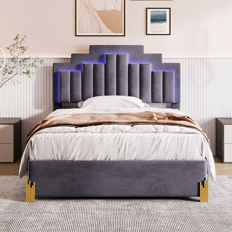 Issah Upholstered Platform Bed, Full, Gray