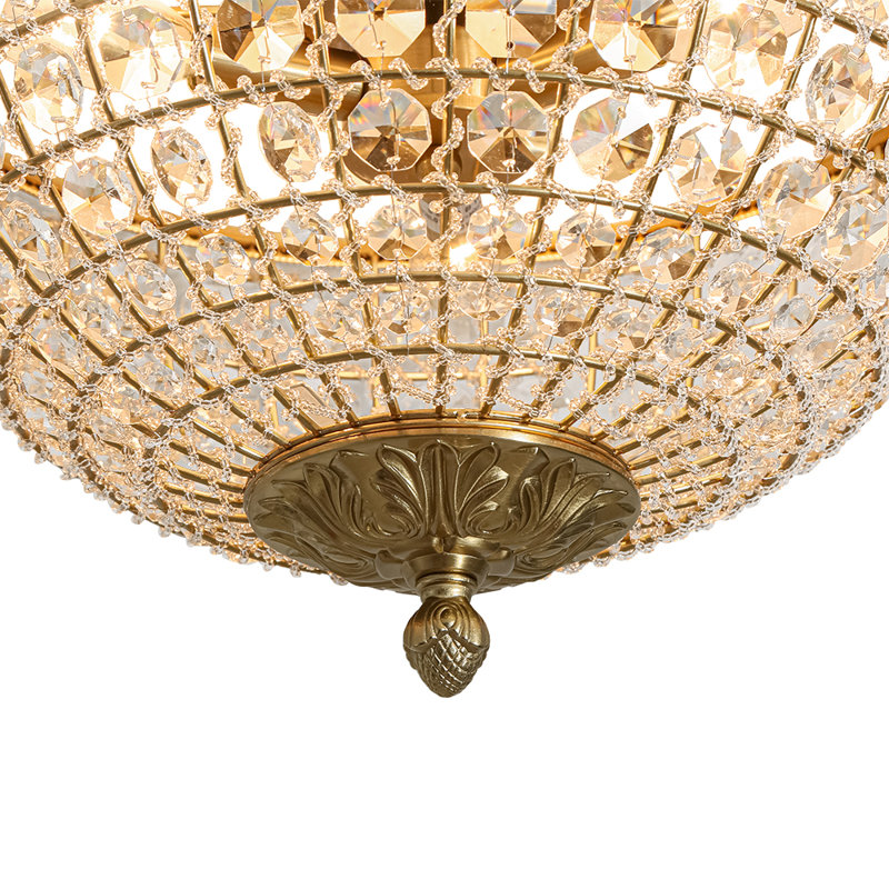3-Light Antique Brass Crystal Bowl Flush Mount