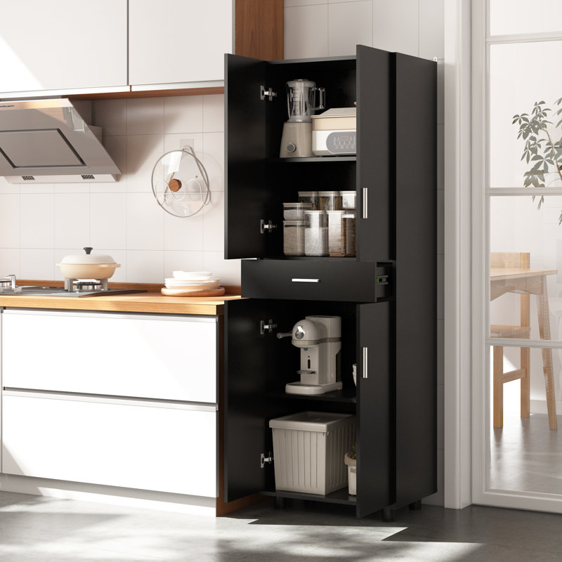 Single Garage Storage Cabinet With Doors And Drawer, Black