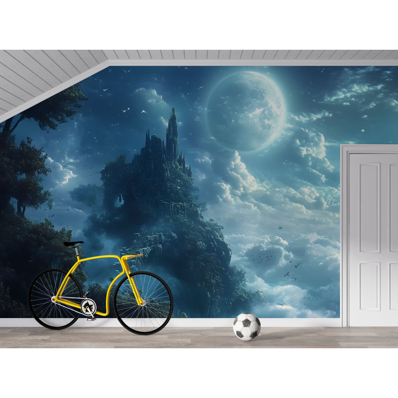 Adhésif mural Moonlit Fantasy Castle, L 145 po x l 100 po, Non tissé