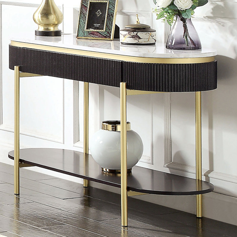 47.6" W Glam Sofa Table, Dark Walnut, Black