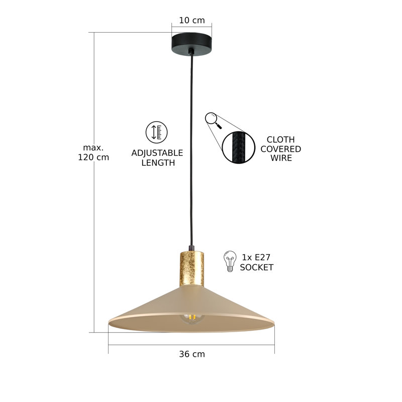 1 - Light Matte Black Dome Pendant, Gold/Latte