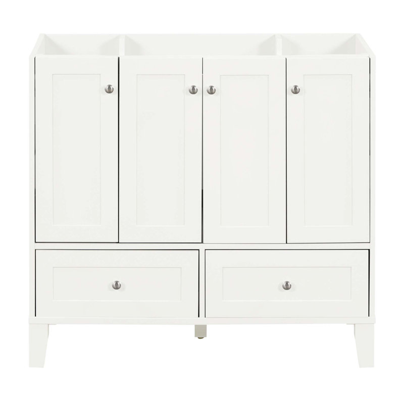 Base de meuble-lavabo avec 4 portes à fermeture douce et 2 tiroirs (sans lavabo), Blanc