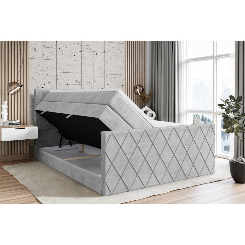 Rudmer Bed with Mattress, Light gray, 180cm W x 200cm L