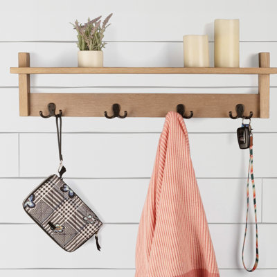 Porte-manteau mural Lavish Home avec tablette et 4 crochets, idéal pour l'entrée, le vestibule ou le corridor, brun