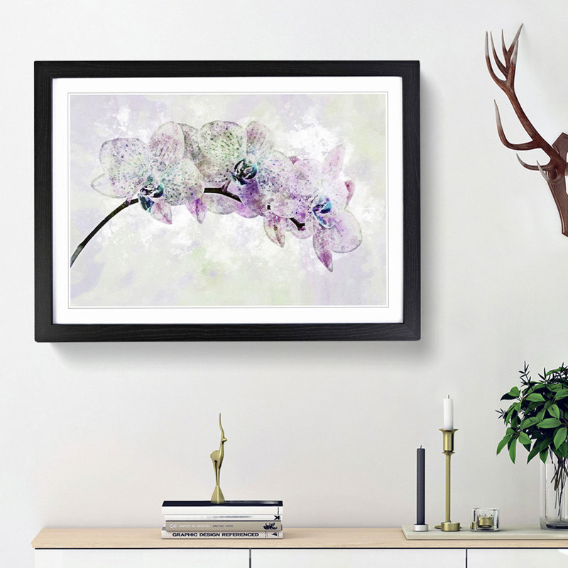 Colourful Orchids in Abstract - Picture Frame Graphic Art Print on MDF, 27cm H x 36cm W x 2cm D, Black Framed