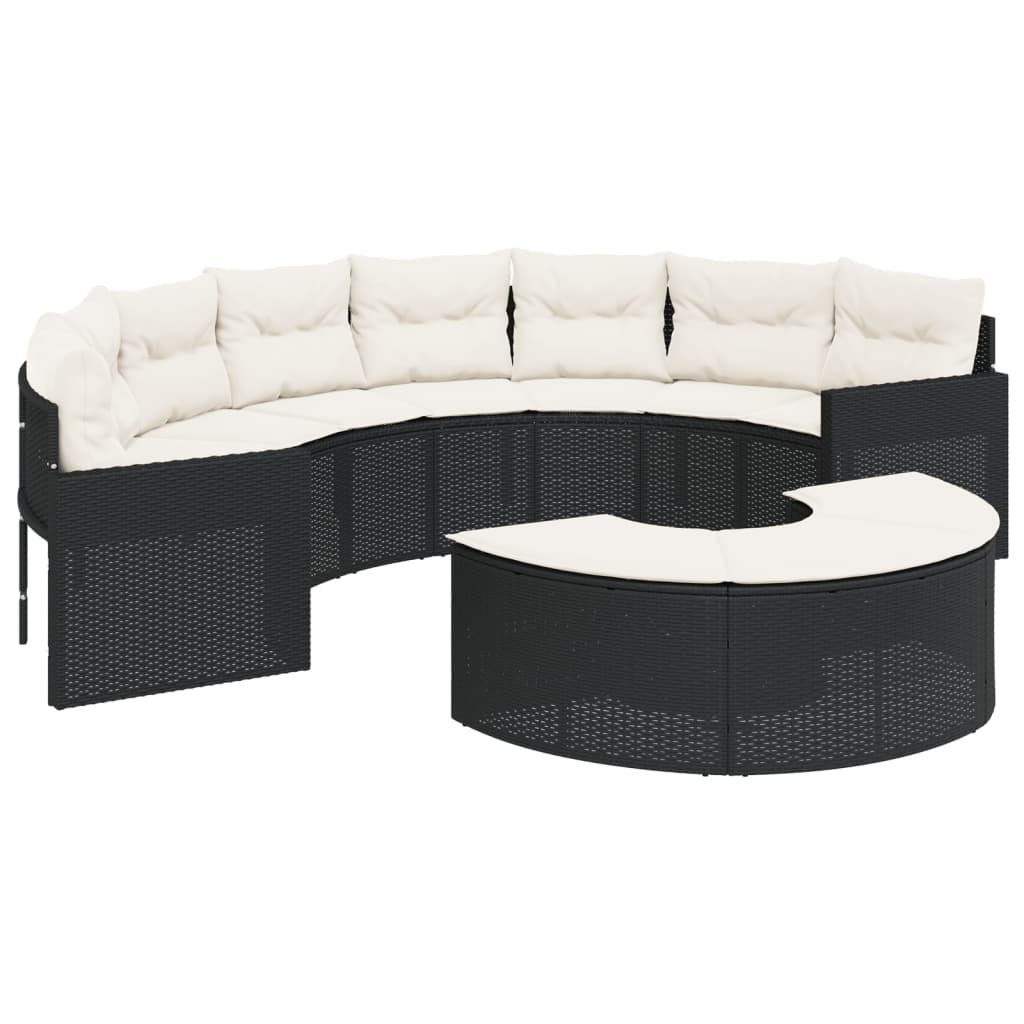 Vidaxl Gartensofa Mit Kissen Halbrund Schwarz Poly-Rattan