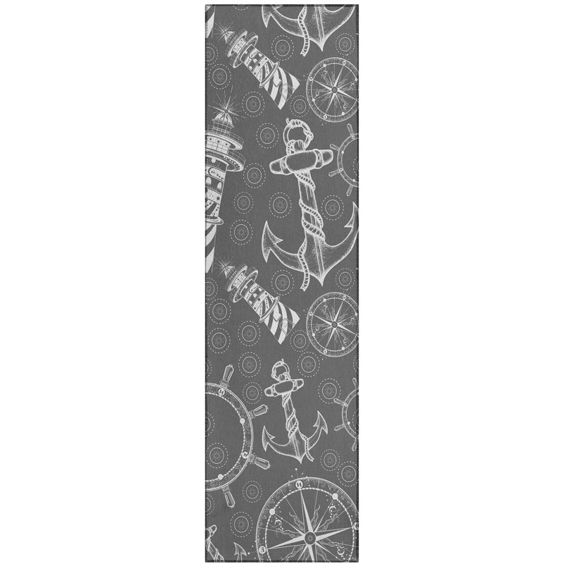 Tapis intérieur / extérieur gris en polyester tissé à la machine Laflin, Tapis de couloir 2 pi 3 po x 7 pi 6 po