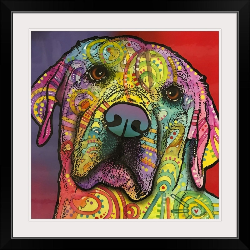 " Starry Lab " by Dean Russo, 32" H x 32" W x 1" D, Black Framed