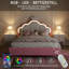 UK & EU Single & Double Upholstered Princess Bed With LED Crown Headboard, Pink Velvet-363865952