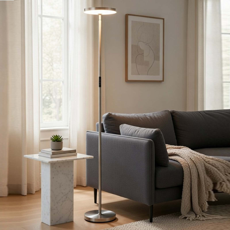 Lampe sur pied avec torchère à DEL, gradateur tactile, acier brossé de 70 po