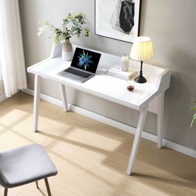 Bureau d'écriture pour bureau à domicile avec entrée d'alimentation mise à la terre et prise blanche pour espace de travail et