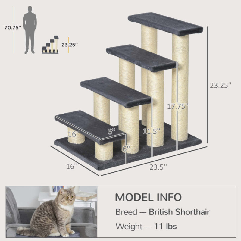 Gray Sisal Stair-Shaped Cat Tree with Scratching Posts