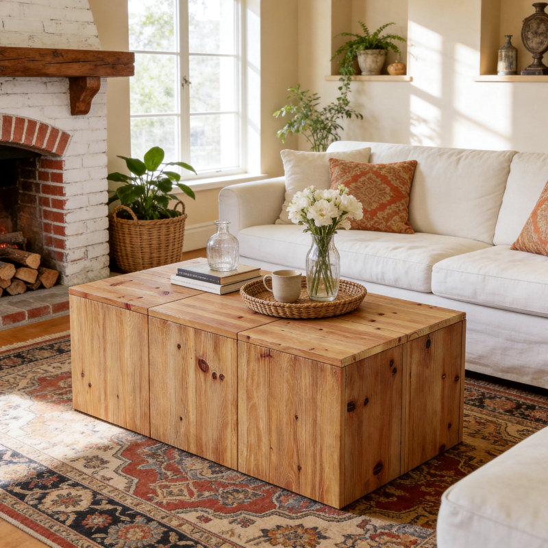 Grande table basse rectangulaire 47 pi en bois massif pour salon