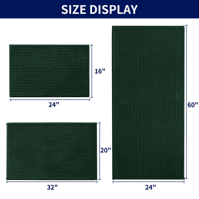 Tapis pour salle de bain Azriah Luxury Chenille, L 24 po x L 60 po, Céladon