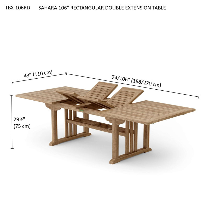 TABLE DOUBLE À RALLONGE SATRIQUE 106 "SAHara, L 74 à 106 po